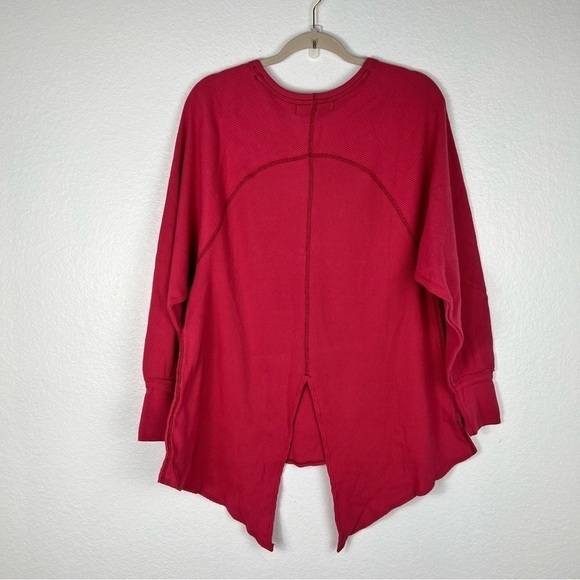 FREE PEOPLE Top Womens Pink Waffle AMELIA THERMAL Flowy Oversized Slit size XS - Picture 3 of 7